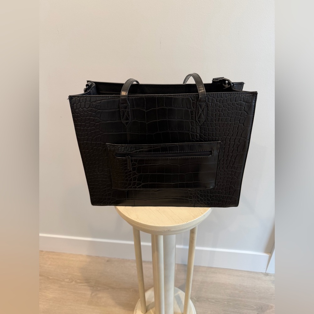 BEIS Black Croc-Embossed Tote Bag – Structured Work/Travel